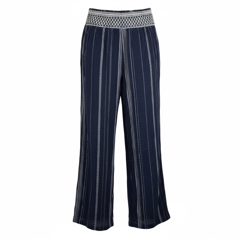 Style Me Linen Blend Wide Leg Pants – Navy Stripe Boho (Size L)